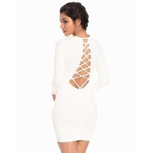 Nelly NLY ONE Size XS Draped Front Lace Up Bodycon‎ Sheath Dress Long Sleeve NWT